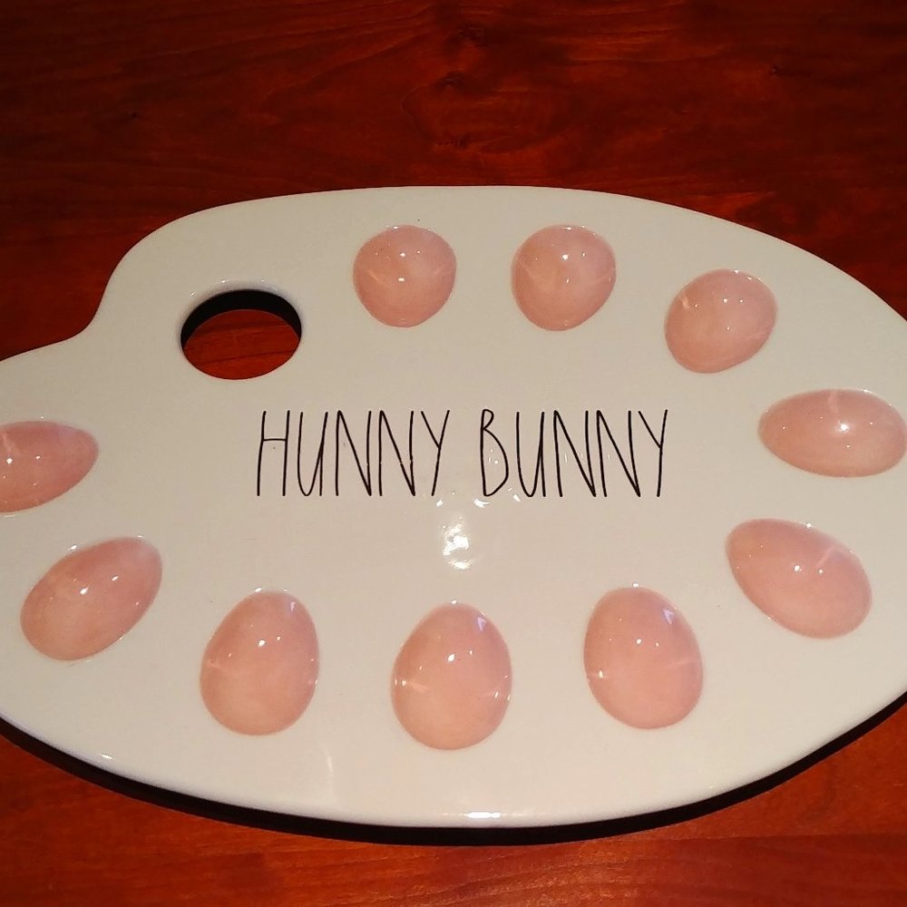 Rae Dunn – Hunny Bunny Easter Egg Holder Plate Platter White Pink NWT